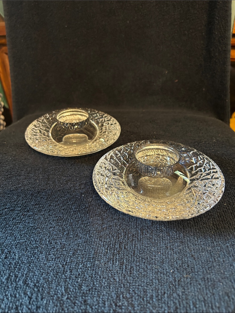 Pair of Orrefors Discus Crystal Votive Candle Holders by Lars Hellsten - signed